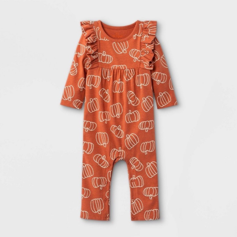 CAT & JACK PUMPKIN PRINT ROMPER - TERRA COTTA SIZE 3-6 MONTHS (NEW WITH TAGS) A6